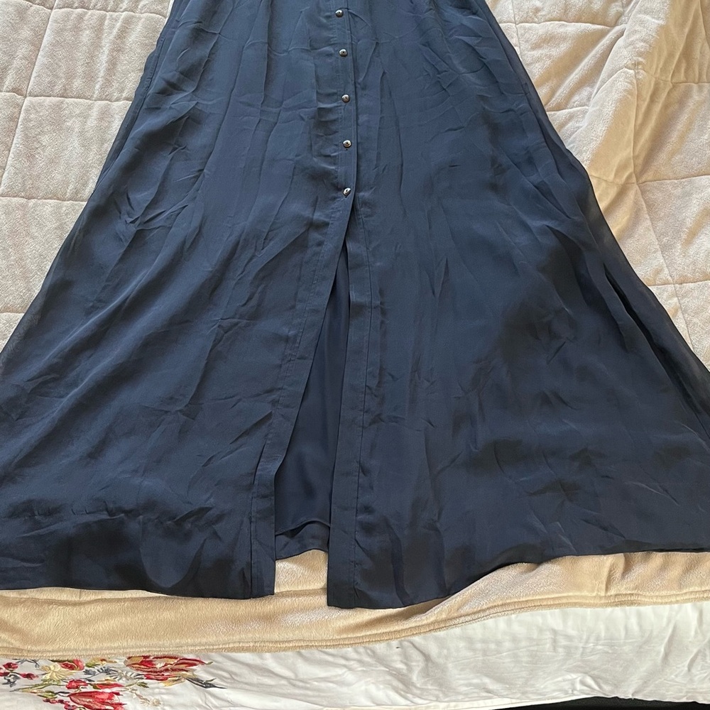 Trovata Navy Blue 100% Silk  front Button lightweight Maxi Dress Size 4 - Picture 3 of 11